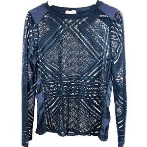Laundry By Shelli Segal Black Mesh Longsleeve Top